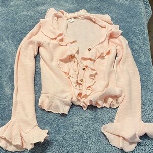 LPA Pale Pink Ruffle Cardigan Sweater